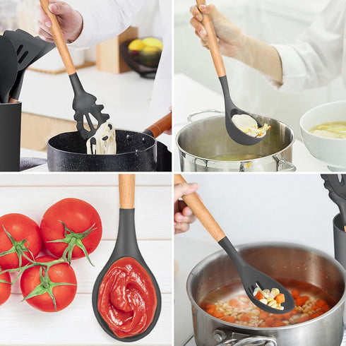 Kitchen Utensils Set of 12 - E-far Silicone Cooking Utensils with Holder, Non-stick & Heat Resistant for Cookware