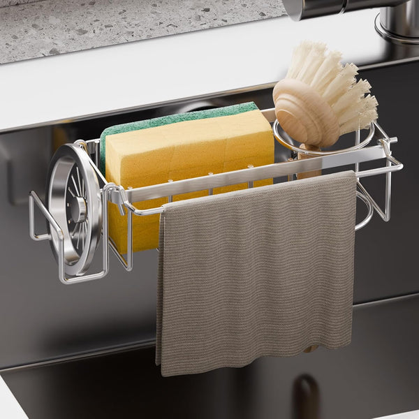 TAILI Sponge Holder with Strong Suction Cup, 4-in-1 Rustproof Sink Organizer -