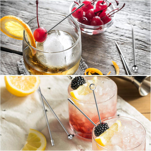 20Pcs Stainless Steel Cocktail Picks Stick - Reusable Metal Skewers for Olives, Appetizers, Bloody Mary