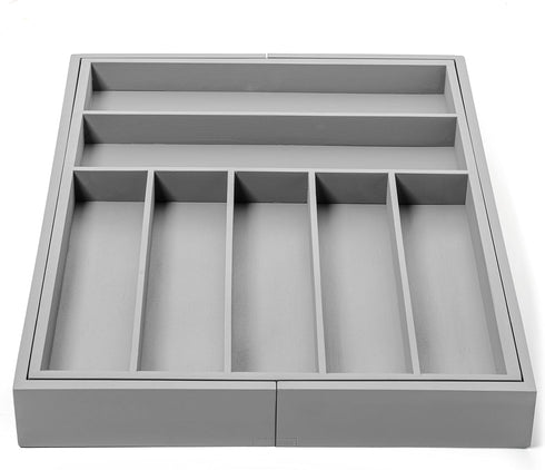 Purawood Large Bamboo Silverware Organizer - Expandable Kitchen Drawer & Utensil Tray with Drawer Dividers (Grey)