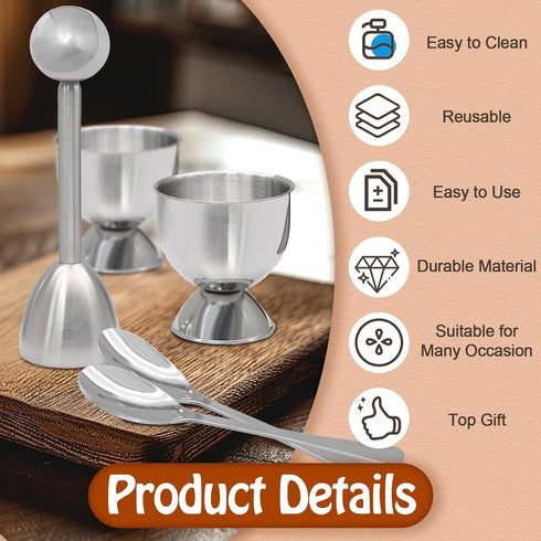 vibedor Set 5, 1 2 2 Egg Cups & Cracker of Stainless Steel Egg Topper Cutter - Egg Holders for Soft Boiled Eggs - Egg