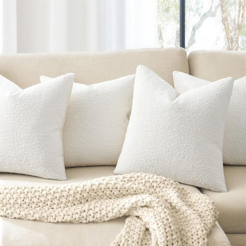 Pack 4 20 20 Inch Topfinel Cream White Boucle Pillow Covers of x Linen Cotton Backing Decorative Textured Accent Solid