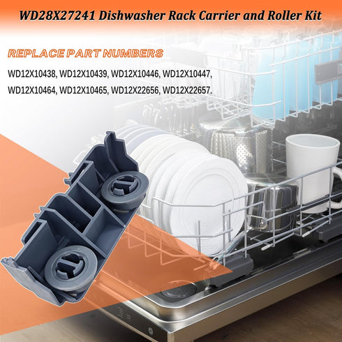 WD28X27241 Dishwasher Lower Rack Carrier and Roller Kit for GE Dishwasher Lower Rack Wheels Assembly WD12X10438, WD12X10439, WD12X10446, WD12X10447, WD12X22656, WD12X22657 (2Pcs)