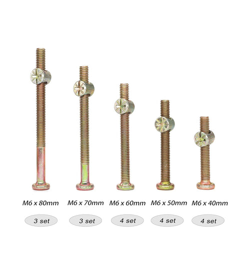 cSeao 18-Set M6x40mm/ 50mm/ 60mm/ 70mm/ 80mm Crib Screws Hardware Replacement Kit, Hex Drive Socket Cap Screws Barrel