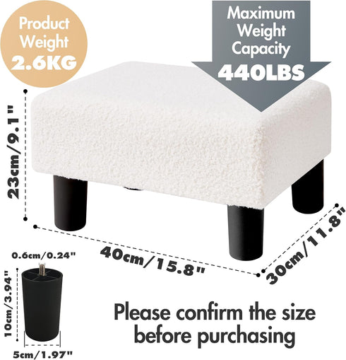BRIAN & DANY Small Foot Stool Ottoman, Footstool with Legs, Teddy Velvet Foot Rest for Living Room, Bedroom and Office