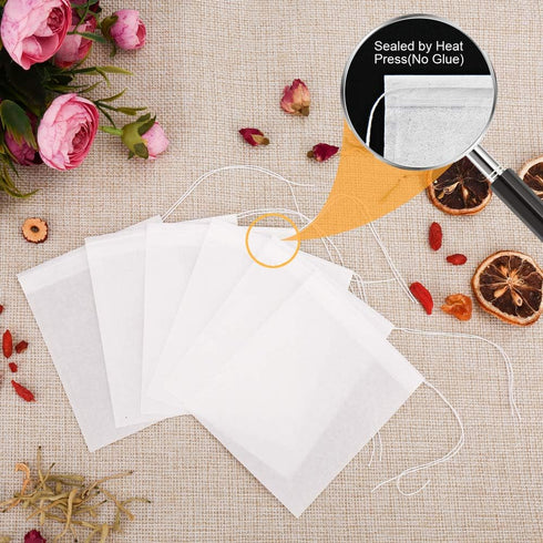 100PCS Tea Filter Bags, Disposable for Loose Leaf Tea, Drawstring Empty Tea Infuser, 1-Cup Capacity