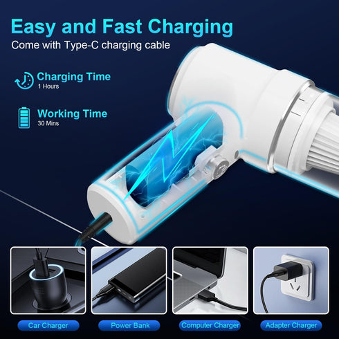 Handheld Vacuum Cordless 13000pa, Portable Mini Vacuum Cleaner with LED Light for Car and Home (White)