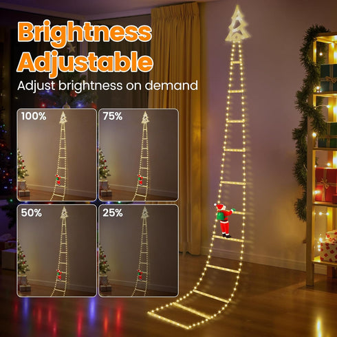 248 8 6H Christmas Ladder Lights with Santa Claus, LED Rope Ladder Light, Lighting Modes & Timer, Waterproof Xmas