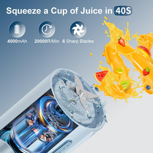 Portable Personal Blender for Fresh Juice, Shakes, and Smoothies - 16 Oz Mini Blender Cup with 6 Blades, USB
