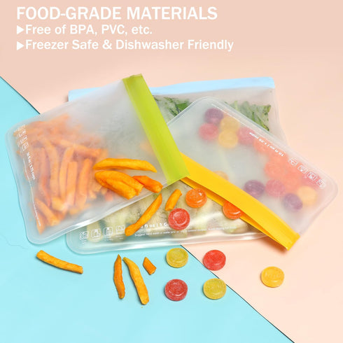 SPLF 12 Pack Silicone Reusable Bags, Dishwasher Safe, Leakproof Freezer Bags, BPA Free for Lunch and Food Travel
