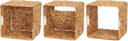 Household Essentials Foldable Wicker Storage Bin, Water Hyacinth, Sturdy Steel Frame, Handwoven and Decorative, Durable