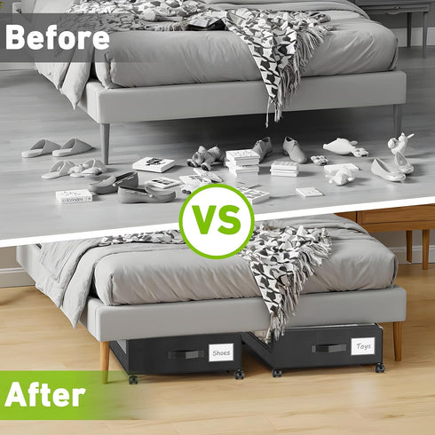 2-Pack 60L Beborxue Under Bed Storage with Wheels, Under the Bed Storage Containers with Lids, XXL Under Bed Shoes