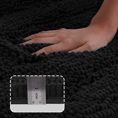 Turquoize Luxury Chenille Bath Rug, Extra Absorbent Non Slip Microfiber Shower Rug, 17"x 24", Black