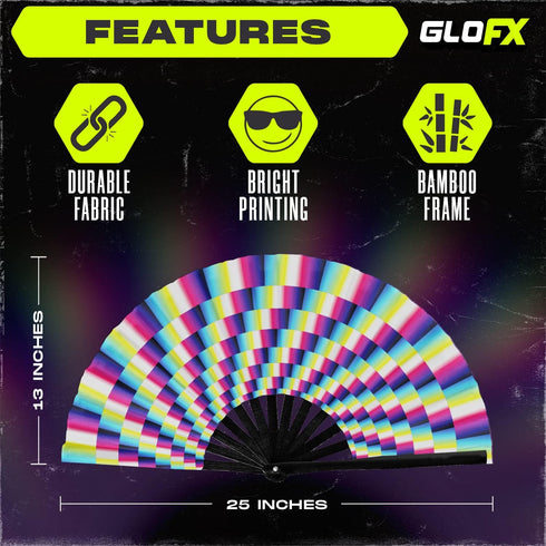 GloFX Folding Fan - Large Trippy Rave Clack Hand Fan for Men/Women for Events, Parties, Dance, Gift