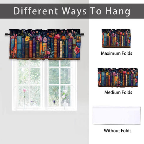CAIJXIONG Set 2 54x18 inch Bookshelf Kitchen Curtains of Educational Bookcase Watercolor Flowers Rod Pocket Decorative