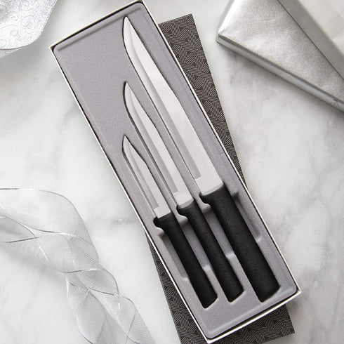 Rada Cutlery 3-Piece Knife Gift Set, Housewarming, Black Handles, Made in USA