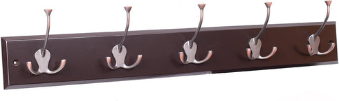 BIRDROCK HOME Tri Hook Coat Rack - 5 Hooks, Wall Mount Hat Rack, Brown Finish