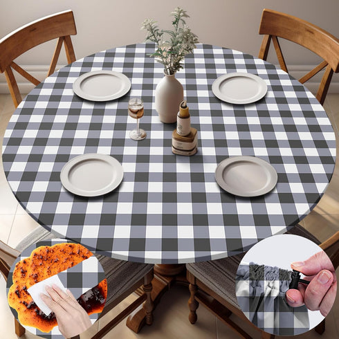 Fitted Round Tablecloth Waterproof Table Cloth Vinyl Indoor Outdoor Circle Coffee Cover