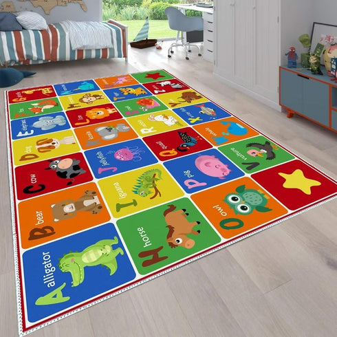 SXYLPP Classroom(47x71in) ABC Alphabet Animal Rug, Educational Letter Learning Game Playmat for Kids, Crawl Floor Mat