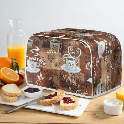JEOCODY Toaster Bread Maker Cover with Handle, Coffee Theme Print for Dust Protection