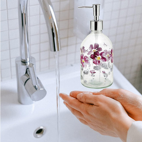 17oz Glass Soap Dispenser Bottle with Plastic Pump - Flower Design
