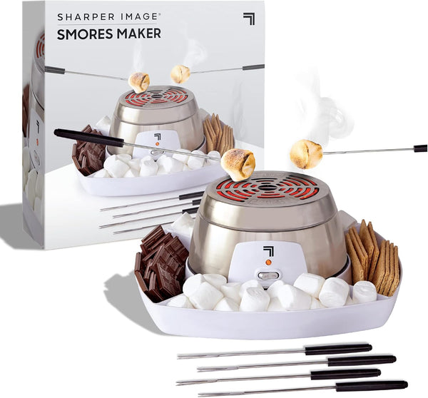SHARPER IMAGE Electric Tabletop S'mores Maker, 6-Piece Set with 4 Skewers & 4 Serving Compartments
