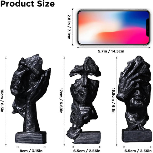 3 Pcs Thinker Statue, Silence is Black Abstract Art Figurine, Modern Home Resin Decorative Objects Decor for Home