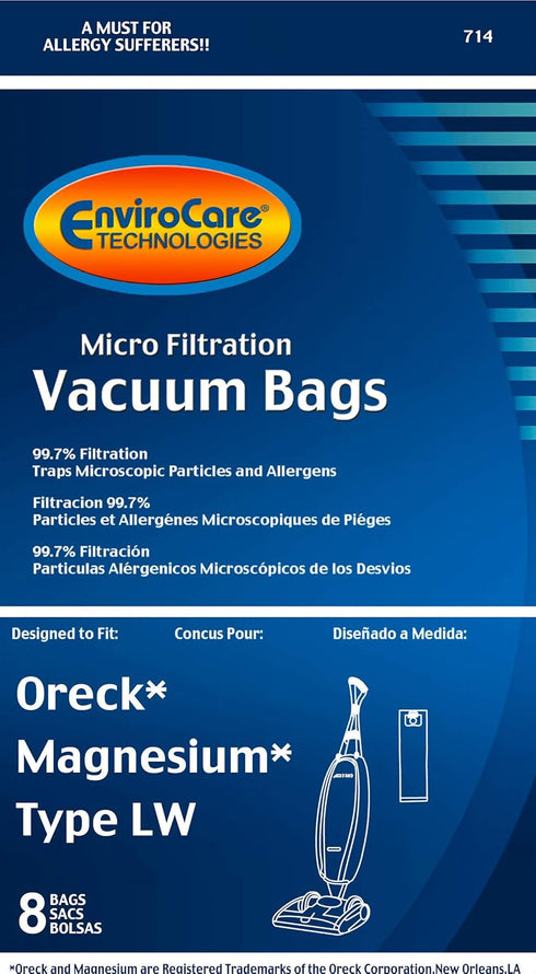 EnviroCare Replacement Vacuum Cleaner Dust Bags 8 Pack - Fits Oreck Magnesium Type LW Uprights
