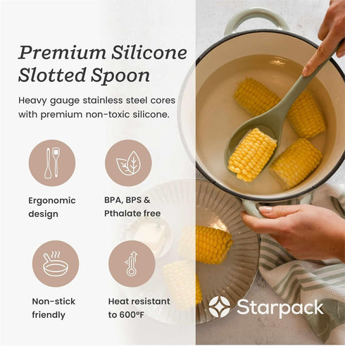 Starpack 'Let it Drain' XL Silicone Slotted Spoon, Large Heat Resistant Cooking Spoon for Non-Stick Serving