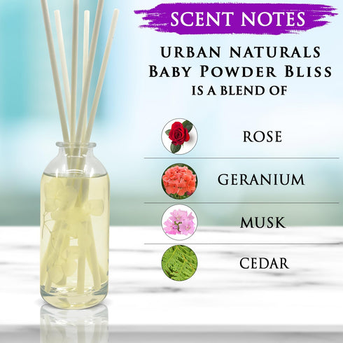 Set Urban Naturals Baby Powder Bliss Reed Diffuser | Made with Essential Oils & Real Botanicals | Powdery Floral Notes