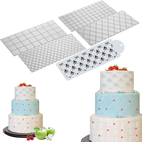 Kissbuty Wedding Cake Stencil Template, 5 Pcs Plastic Spray Floral Cake Decorating Tools (Diamond Quilted Grid Texture)