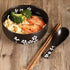 WHJY Black Ceramic Bowl with Lid, Spoon, and Chopsticks for Soup, Rice, Noodles, Japanese Traditional Style Tableware