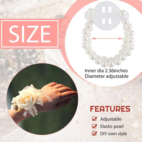 Hicarer 16 Pieces Corsage Wristlet Bracelet, Elastic Pearl Bands for Wedding Corsages, DIY Accessories for Bridesmaid