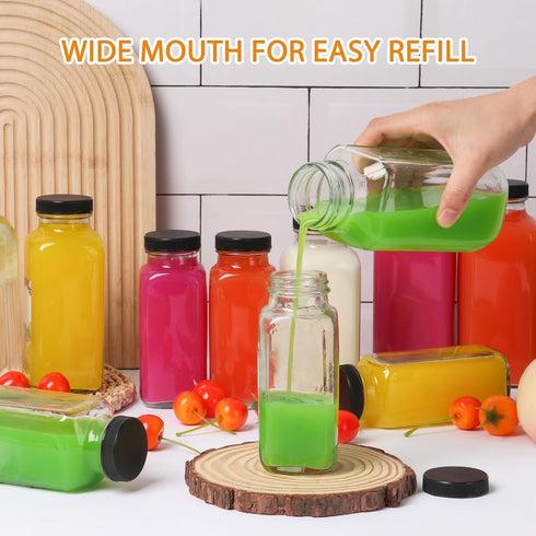 12 oz 6Pack, 360ml AuroTrends Glass Bottles with Lids Glass Bottles for Juicing, Water, Kombucha - Portable Juicing