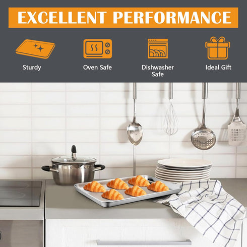 Joyfair 12.5inch Baking Pan Set (2Pcs), Professional Stainless Steel Quarter Size Cookie Pans for Toaster Oven Bakeware
