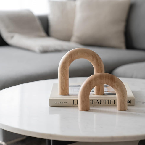 PEAKOLY Wood Arch Decorative Objects - Modern Bookshelf Decor, Coffee Table Sculpture, Floating Shelf Decor Accents