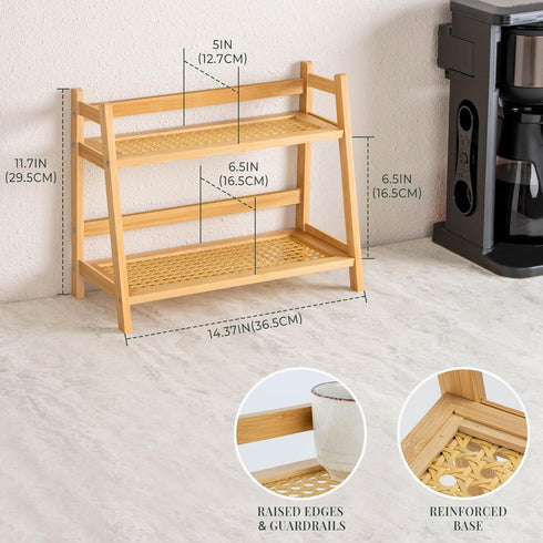 Countertop 2 ANBOXIT Rattan-Look Matcha Station Organizer, Bamboo Tea & Coffee Accessories Station Organizer, Tier Mug