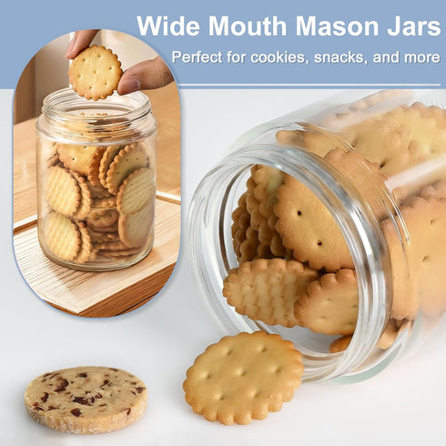 16oz 6 Pack Overnight Oats Containers with Lids, Wide Mouth Mason Jars with Lids, Glass Jars with Airtight lid for Chia