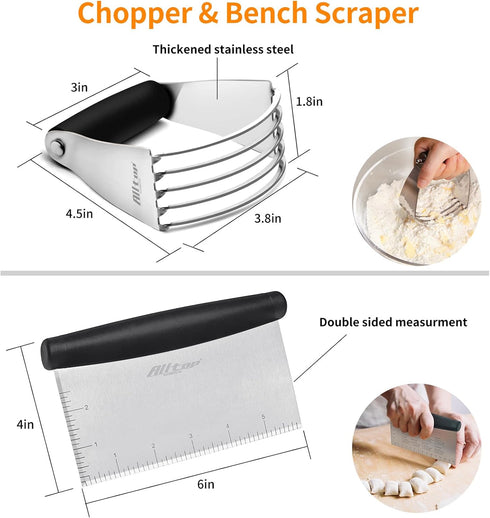 ALLTOP Stainless Steel Pastry Blender Cutter and Bench Scraper Set, Efficient Multipurpose Kitchen Baking Essential Tool with Comfortable Grip Handle-Perfect for Nut, Pie and Dough Processing - Black by ALLTOP