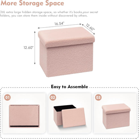 16.5"x12.6"x12.6" B FSOBEIIALEO Storage Ottoman Cube Small Sherpa Ottoman Foot Rest, Foldable Portable Boucle Ottomans