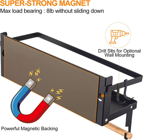 Magnetic Spice Rack Shelf, Foldable Wall Mounted Seasoning Organizer with Paper Towel Holder & Hooks