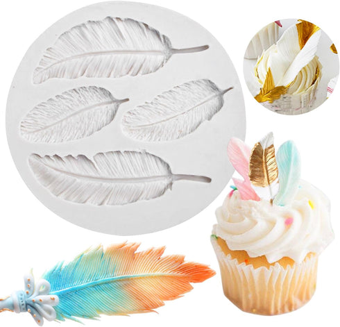 3D Small Feather Shape Silicone Cake Mold, Chocolate Soap DIY Baking - 3.4"