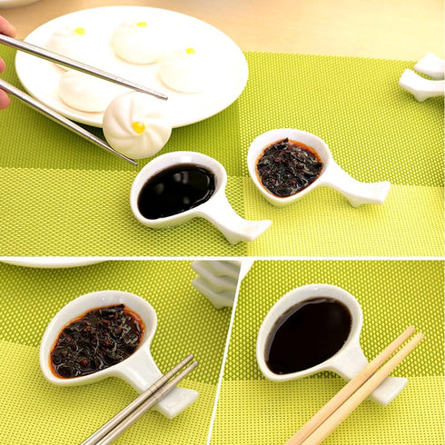 6 Pcs Chinese Fine Porcelain Chopsticks, Spoon Fork Rest Holder, Knife Holder Set