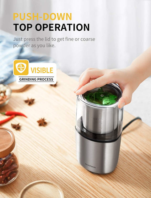 2 SHARDOR Electric Coffee Grinder Herb Blade Grinder Spices Grinder with Removable Stainless Steel Bowls, Silver