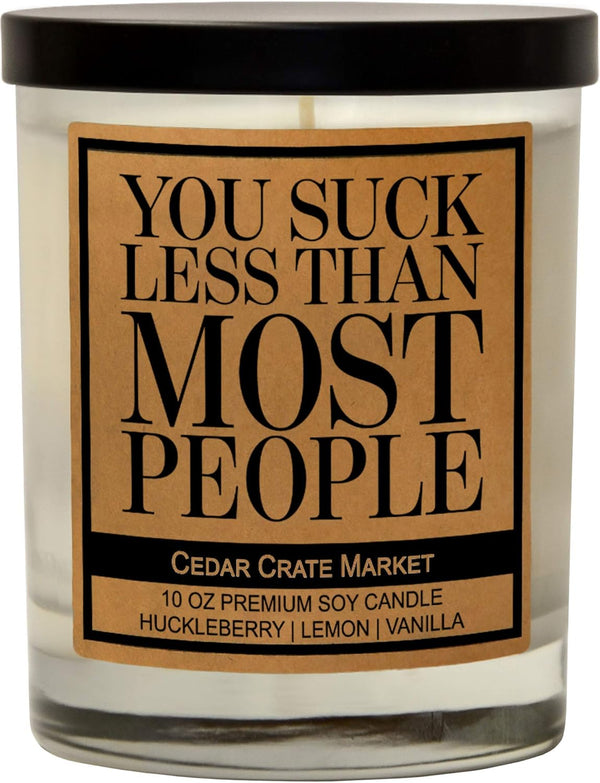 Funny Candles Gifts, You Suck Less Than Most People, Humorous Friendship Present, 100% Soy