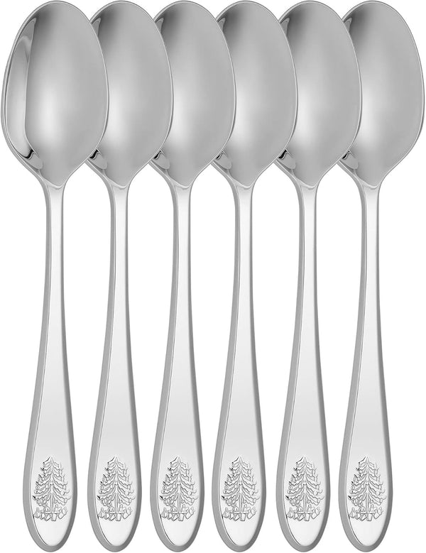 Spode Christmas Tree Cocktail Spoons | Christmas Dessert Spoons | Flatware Set for 6 | 18/10 Stainless Steel Utensil