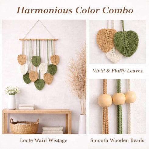 15.7x36 Inch TUDRUKU Macrame Wall Hanging Nursery Decor Leaves Woven Tapestry Feather Handmade Yarn Tassels Boho Wall