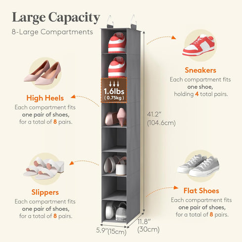 Closet 8 Closet 11.8" 5.9" 41.1" Lifewit Shoe Organizer Hanging Section, Collapsible Organizers and Storage for Shelf