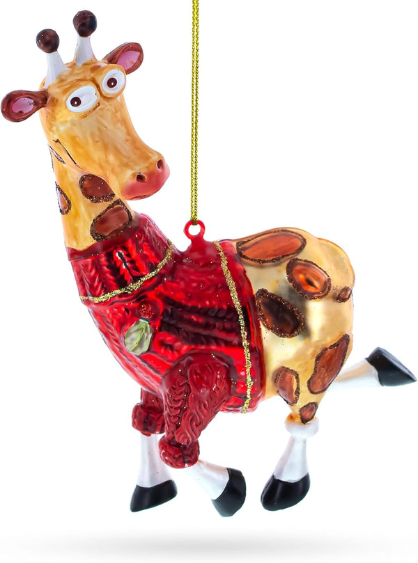 Stylish Giraffe Blown Glass Christmas Ornament