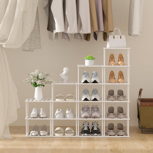 6 SHIISEWE White Bamboo Shoe Rack for Small Spaces Tier Tall Vertical Narrow Rack